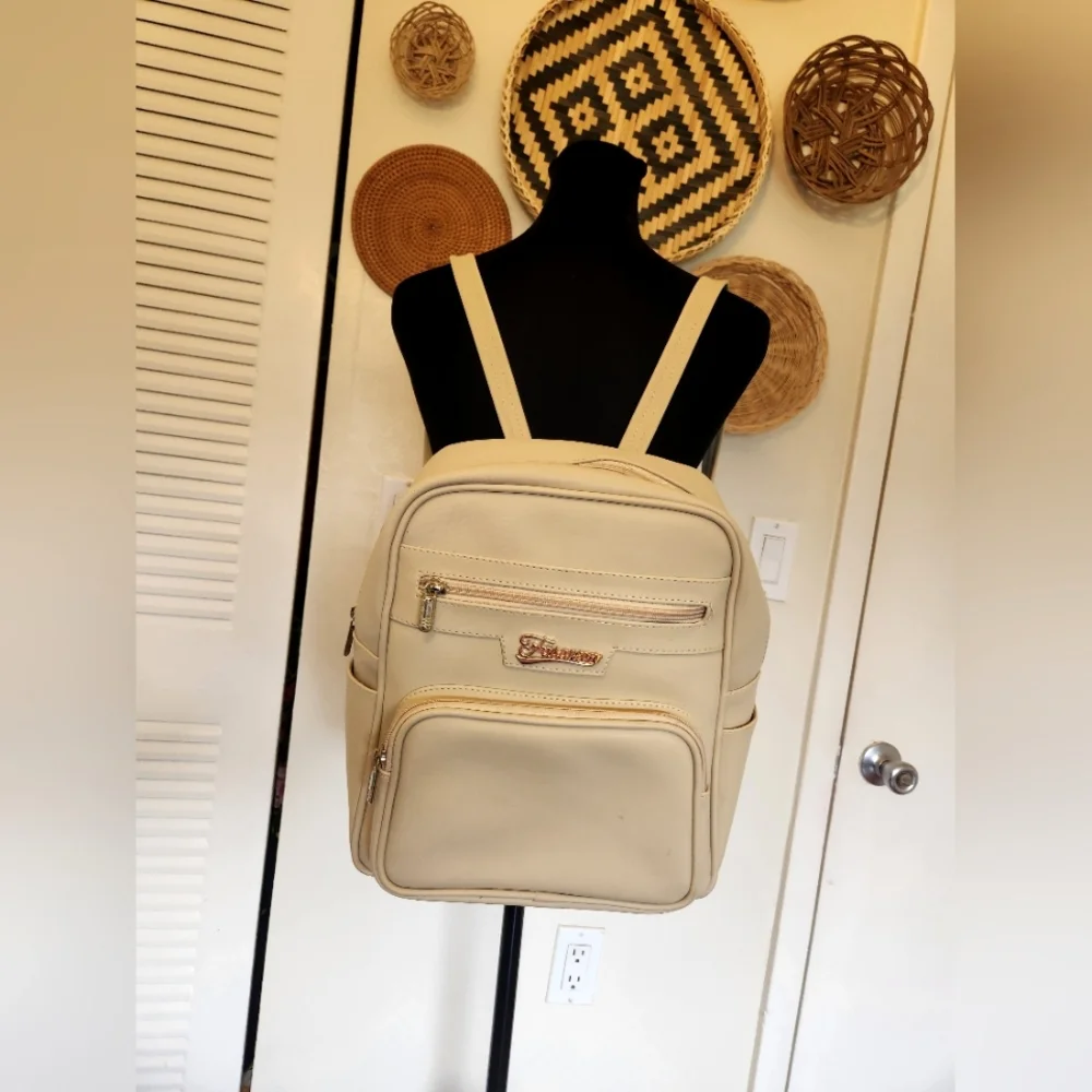 Cream Backpack with Gold Accents - Picture 6 of 9